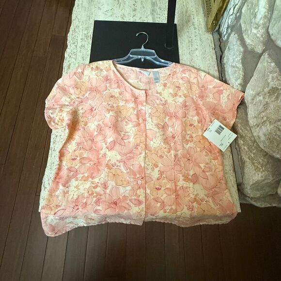 Liz Claiborne Liz sport Linen/cotton blend floral button down blouse top size xl - Picture 10 of 12